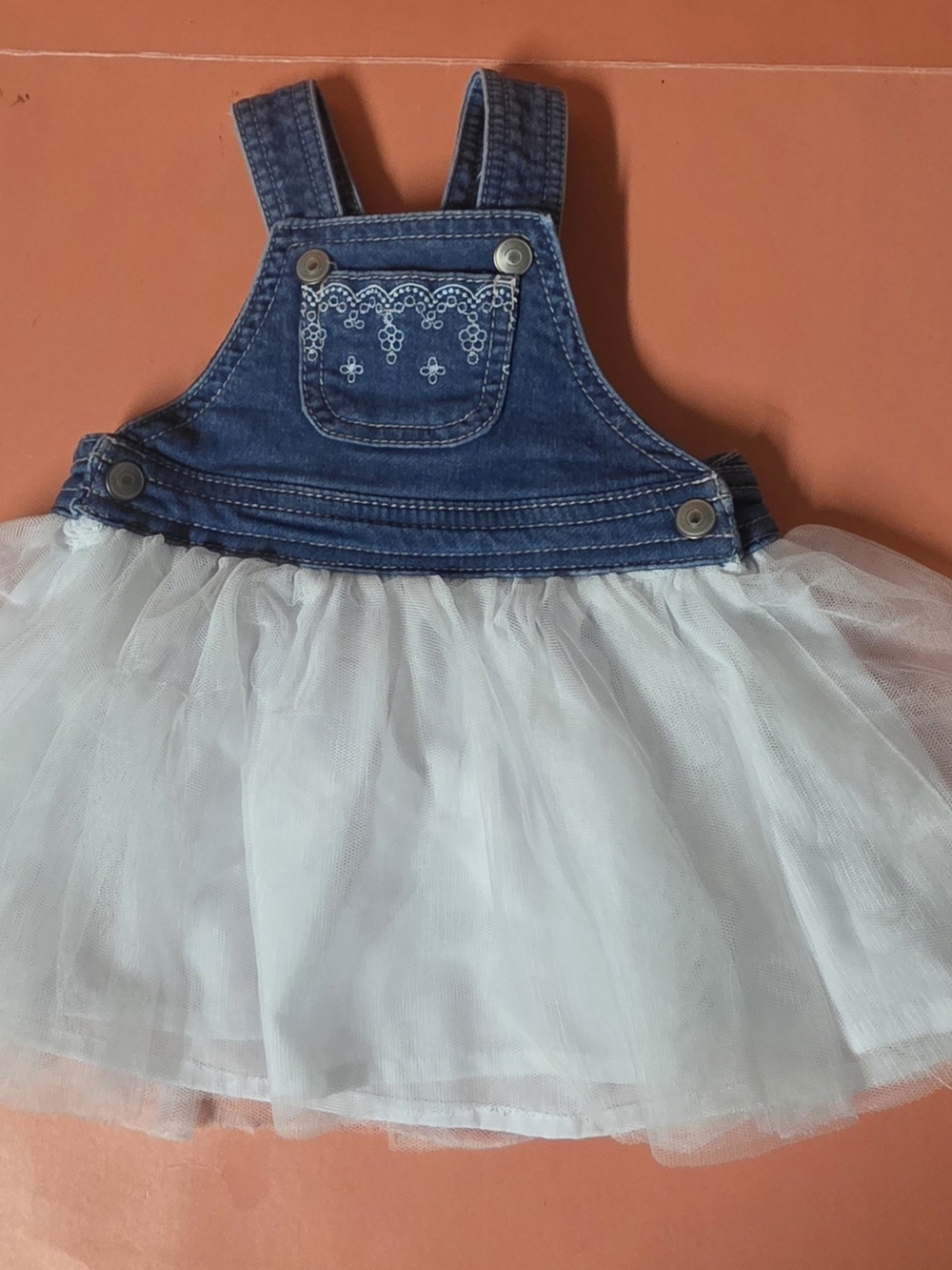 Denim & Tulle Overall Dress - White Tulle